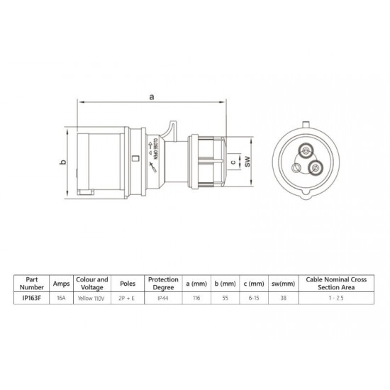 16A YELLOW 3 PIN 110V IP44 PLUG 16A YELLOW 3 PIN 110V IP44 PLUG