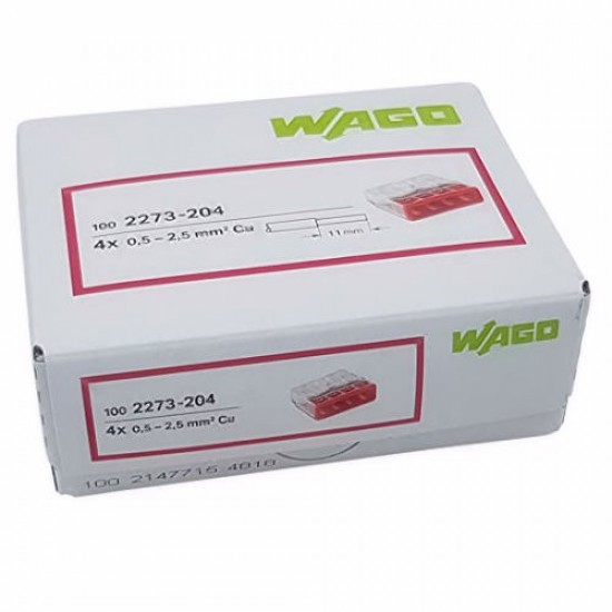 Wago 2273-204 Compact Push Wire Connector Block Pack=100 Wago 2273-204 Compact Push Wire Connector Block Pack=100