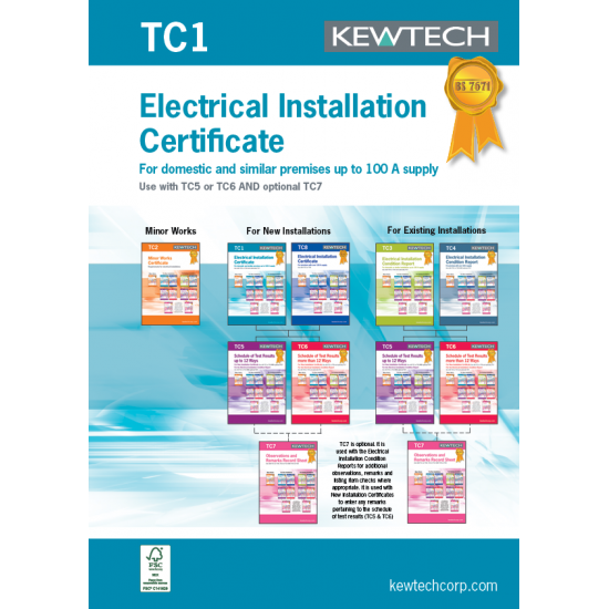 TC1 ELECTRICAL INSTALLATION CERT UP TO 100A SUPPLY