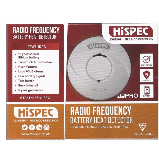 HISPEC RF BATT HEAT DET C/W 10 YEAR LITHIUM BATT HISPEC RF BATT HEAT DET C/W 10 YEAR LITHIUM BATT