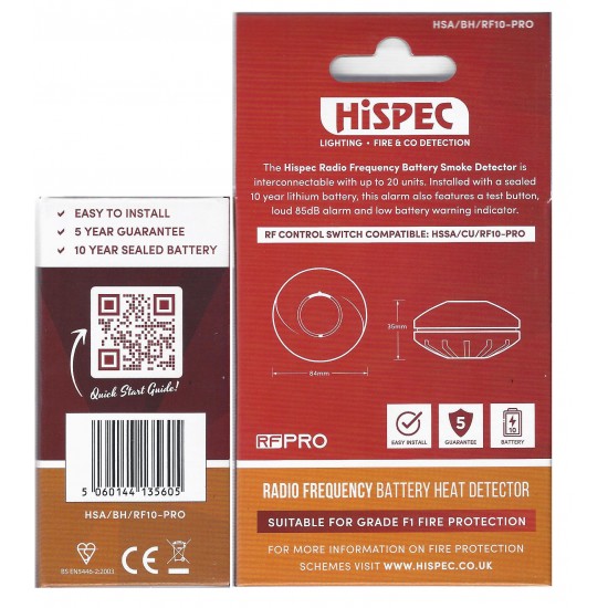 HISPEC RF BATT HEAT DET C/W 10 YEAR LITHIUM BATT HISPEC RF BATT HEAT DET C/W 10 YEAR LITHIUM BATT