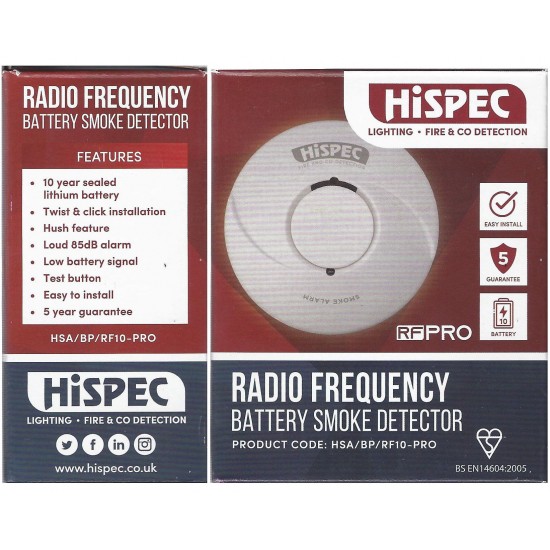 HISPEC RF BATT   SMOKE DET C/W 10YEAR LITHIUM  BAT