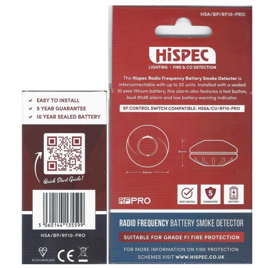 HISPEC RF BATT   SMOKE DET C/W 10YEAR LITHIUM  BAT