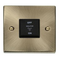 Click Deco Victorian Antique Brass 10A 3 Pole Fan Isolation Plate Switch Black insert.