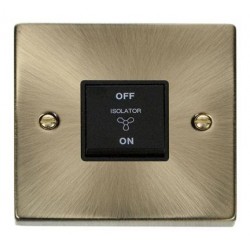 Click Deco Victorian Antique Brass 10A 3 Pole Fan Isolation Plate Switch Black insert.