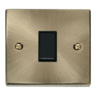 Click Deco Victorian Antique Brass 10AX 1 Gang 2 Way Plate Switch Black insert.