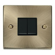 Click Deco Victorian Antique Brass 10AX 2 Gang 2 Way Plate Switch Black insert.