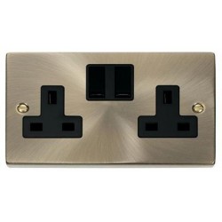 Click Deco Victorian Antique Brass 2-GANG 13A DP SW SOCKET BK