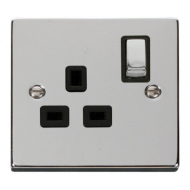 Click Deco Victorian Polished chrome 1 Gang 13A DP ‘Ingot’ Switched Socket Outlet - Black Click Deco Victorian Polished chrome 1 Gang 13A DP ‘Ingot’ Switched Socket Outlet - Black