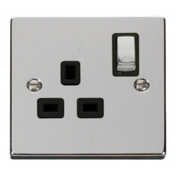 Click Deco Victorian Polished chrome 1 Gang 13A DP ‘Ingot’ Switched Socket Outlet - Black