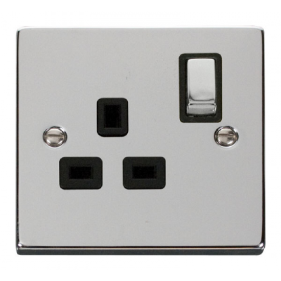 Click Deco Victorian Polished chrome 1 Gang 13A DP ‘Ingot’ Switched Socket Outlet - Black