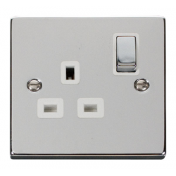 Click Deco Victorian Polished chrome 1 Gang 13A DP ‘Ingot’ Switched Socket Outlet - White