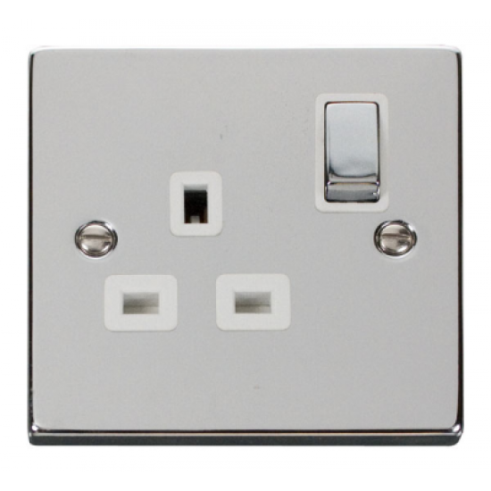Click Deco Victorian Polished chrome 1 Gang 13A DP ‘Ingot’ Switched Socket Outlet - White
