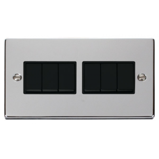 Click Deco Victorian Polished chrome 10A 6-GANG 2 WAY SWITCH BK
