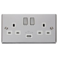 Click Deco Victorian Polished chrome 13A 2G SW SKT WITH 2.1A USB WH INGOT Click Deco Victorian Polished chrome 13A 2G SW SKT WITH 2.1A USB WH INGOT