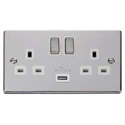 Click Deco Victorian Polished chrome 13A 2G SW SKT WITH 2.1A USB WH INGOT