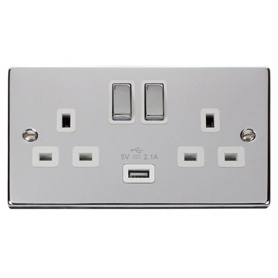 Click Deco Victorian Polished chrome 13A 2G SW SKT WITH 2.1A USB WH INGOT Click Deco Victorian Polished chrome 13A 2G SW SKT WITH 2.1A USB WH INGOT
