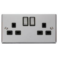 Click Deco Victorian Polished chrome 2 Gang 13A DP ‘Ingot’ Switched Socket Outlet - Bla Click Deco Victorian Polished chrome 2 Gang 13A DP ‘Ingot’ Switched Socket Outlet - Bla