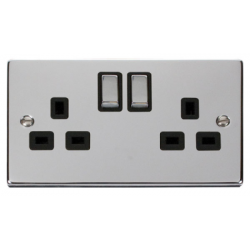 Click Deco Victorian Polished chrome 2 Gang 13A DP ‘Ingot’ Switched Socket Outlet - Bla