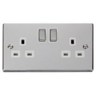 Click Deco Victorian Polished chrome 2 Gang 13A DP ‘Ingot’ Switched Socket Outlet - Whi Click Deco Victorian Polished chrome 2 Gang 13A DP ‘Ingot’ Switched Socket Outlet - Whi