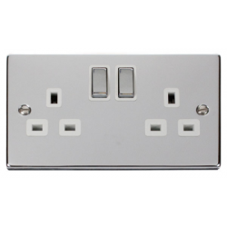 Click Deco Victorian Polished chrome 2 Gang 13A DP ‘Ingot’ Switched Socket Outlet - Whi
