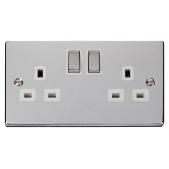 Click Deco Victorian Polished chrome 2 Gang 13A DP ‘Ingot’ Switched Socket Outlet - Whi Click Deco Victorian Polished chrome 2 Gang 13A DP ‘Ingot’ Switched Socket Outlet - Whi