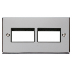 Click Deco Victorian Polished chrome 2 Gang Plate (3 x 3) Aperture - Black