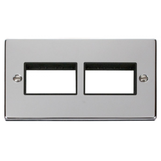 Click Deco Victorian Polished chrome 2 Gang Plate (3 x 3) Aperture - Black