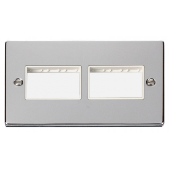 Click Deco Victorian Polished chrome 2 Gang Plate (3 x 3) Aperture - White