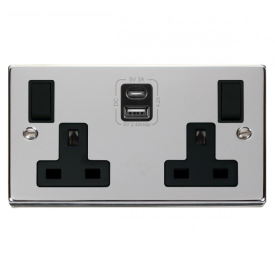 Click Deco Victorian Polished chrome 2G 13A SW SKT 4.2A A&C USB VPCH BK Click Deco Victorian Polished chrome 2G 13A SW SKT 4.2A A&C USB VPCH BK