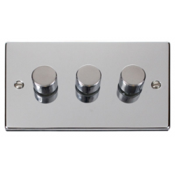  Click Deco Victorian Polished chrome 3 GANG 2 WAY 100W LED DIMMER SWITCH