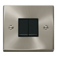 Click Deco Victorian satin chrome 10AX 2 Gang 2 Way Plate Switch Click Deco Victorian satin chrome 10AX 2 Gang 2 Way Plate Switch