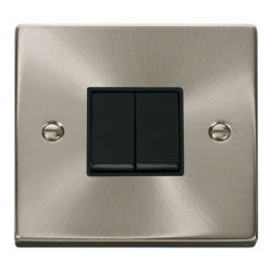Click Deco Victorian satin chrome 10AX 2 Gang 2 Way Plate Switch Click Deco Victorian satin chrome 10AX 2 Gang 2 Way Plate Switch