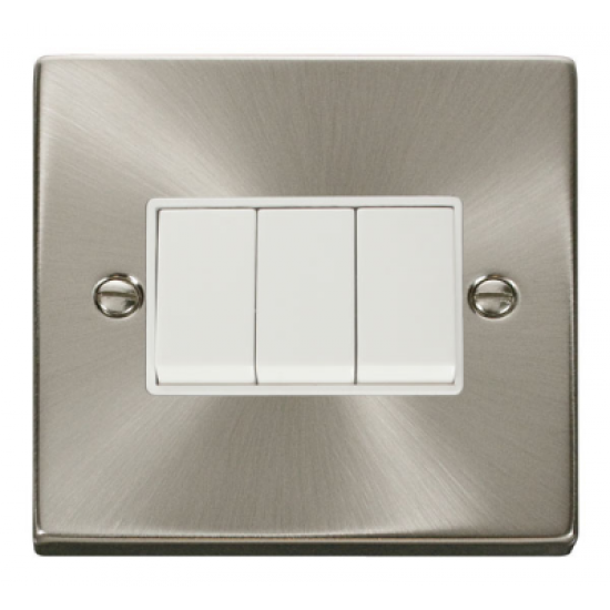 Click Deco Victorian satin chrome 10AX 3 GANG 2 WAY SWITCH