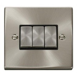Click Deco Victorian satin chrome 10AX INGOT 3-GANG 2-WAY SWITCH