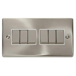 Click Deco Victorian satin chrome 10AX INGOT 6-GANG 2-WAY SWITCH