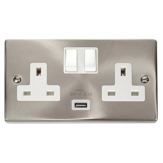 Click Deco Victorian satin chrome 13A 2G SW SKT WITH 2.1A USB SC WHITE Click Deco Victorian satin chrome 13A 2G SW SKT WITH 2.1A USB SC WHITE