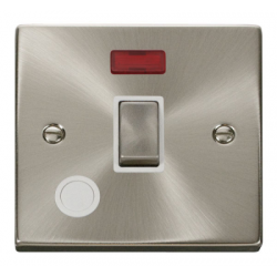 Click Deco Victorian satin chrome 20A Ingot Double Pole Switch With Optional Flex Outlet With Neon