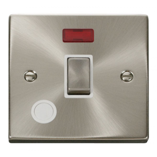 Click Deco Victorian satin chrome 20A Ingot Double Pole Switch With Optional Flex Outlet With Neon