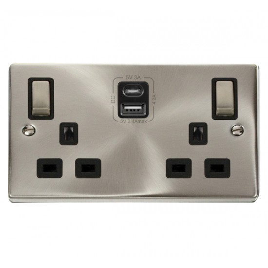 Click Deco Victorian satin chrome 2G 13A SW SKT 4.2A A&C USB INGOT VPSC BK