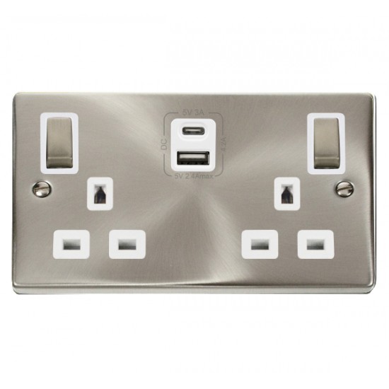 Click Deco Victorian satin chrome 2G 13A SW SKT 4.2A A&C USB INGOT VPSC WH