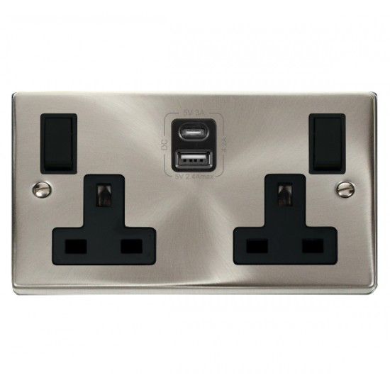 Click Deco Victorian satin chrome 2G 13A SW SKT 4.2A A&C USB VPSC BK
