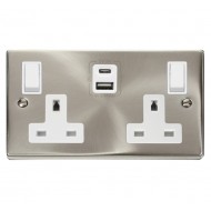 Click Deco Victorian satin chrome 2G 13A SW SKT 4.2A A&C USB VPSC WH Click Deco Victorian satin chrome 2G 13A SW SKT 4.2A A&C USB VPSC WH