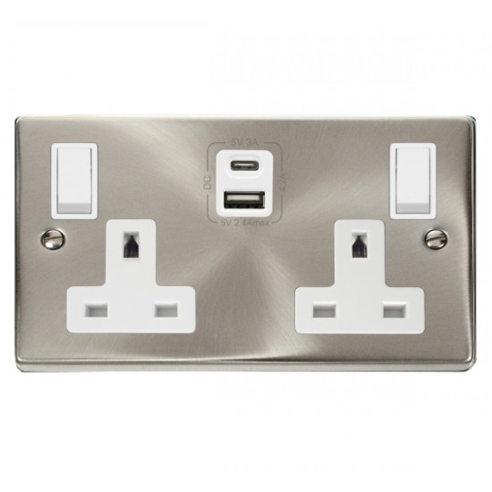Click Deco Victorian satin chrome 2G 13A SW SKT 4.2A A&C USB VPSC WH Click Deco Victorian satin chrome 2G 13A SW SKT 4.2A A&C USB VPSC WH