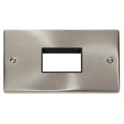 Click Deco Victorian satin chrome 2g SATIN CHROME MODULAR SWITCH PLATE TRIPLE APER. BLACK