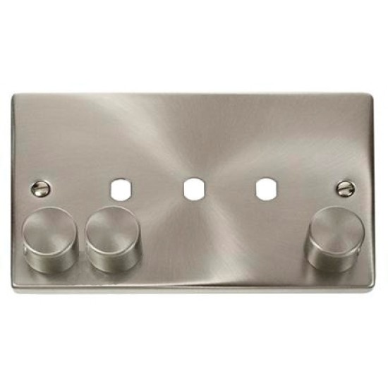 Click Deco Victorian satin chrome 3 Gang Double Dimmer Plate & Knobs