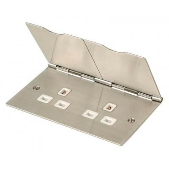 Flat Metal Plate 2 Gang 13 Amp Floor Socket Unswitched Flat Metal Plate 2 Gang 13 Amp Floor Socket Unswitched
