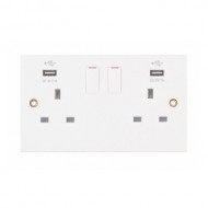 Selectric Square Edged 2 Gang 13 Amp Socket with 2 x USB Ports SP - Switched Selectric Square Edged 2 Gang 13 Amp Socket with 2 x USB Ports SP - Switched