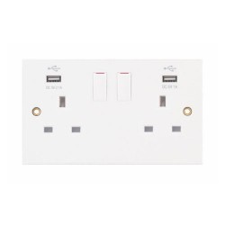 Selectric Square Edged 2 Gang 13 Amp Socket with 2 x USB Ports SP - Switched Selectric Square Edged 2 Gang 13 Amp Socket with 2 x USB Ports SP - Switched