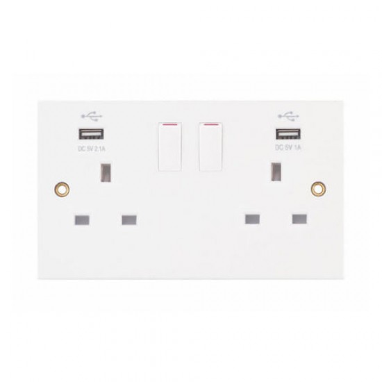 Selectric Square Edged 2 Gang 13 Amp Socket with 2 x USB Ports SP - Switched Selectric Square Edged 2 Gang 13 Amp Socket with 2 x USB Ports SP - Switched